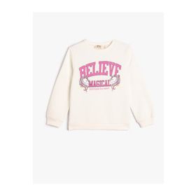Koton 4WKG10117AK 010 Ekru Kız Çocuk Pamuk Jersey Sweatshirt
