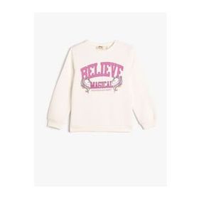 Koton 4WKG10117AK 010 Ekru Kız Çocuk Pamuk Jersey Sweatshirt