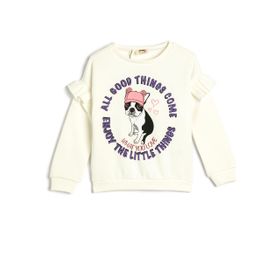 Koton 4WKG10118AK 010 Ekru Kız Çocuk Pamuk Jersey Sweatshirt