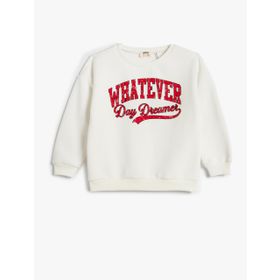 Koton 4WKG10193AK Ekru Kapüşonlu Baskılı Kız Çocuk Sweatshirt