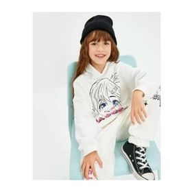 Koton 4WKG10193AK Ekru Kapüşonlu Baskılı Kız Çocuk Sweatshirt