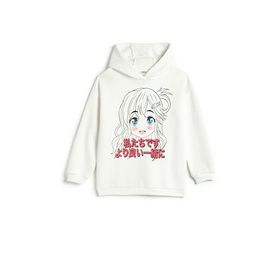 Koton 4WKG10193AK Ekru Kapüşonlu Baskılı Kız Çocuk Sweatshirt