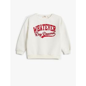 Koton 4WKG10193AK Ekru Kapüşonlu Baskılı Kız Çocuk Sweatshirt