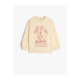 Koton 4WKG10217AK 051 Bej Kız Çocuk Pamuk Jersey Sweatshirt