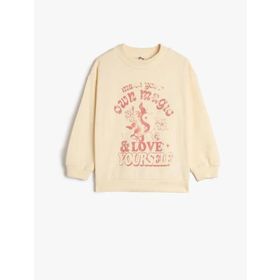 Koton 4WKG10217AK 051 Bej Kız Çocuk Pamuk Jersey Sweatshirt