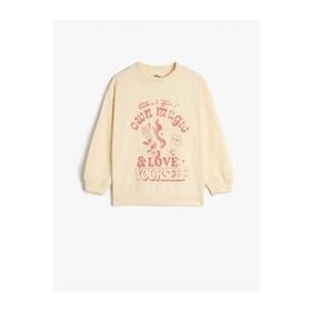 Koton 4WKG10217AK 051 Bej Kız Çocuk Pamuk Jersey Sweatshirt