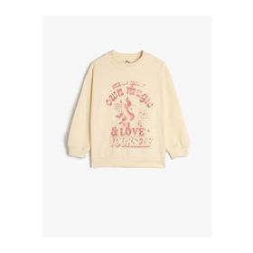 Koton 4WKG10217AK 051 Bej Kız Çocuk Pamuk Jersey Sweatshirt