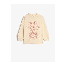 Koton 4WKG10217AK 051 Bej Kız Çocuk Pamuk Jersey Sweatshirt