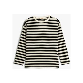 Koton 4WKG10293AK Siyah Çizgili Oversize Kız Çocuk T-shirt