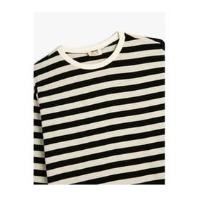 Koton 4WKG10293AK Siyah Çizgili Oversize Kız Çocuk T-shirt