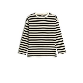 Koton 4WKG10293AK Siyah Çizgili Oversize Kız Çocuk T-shirt