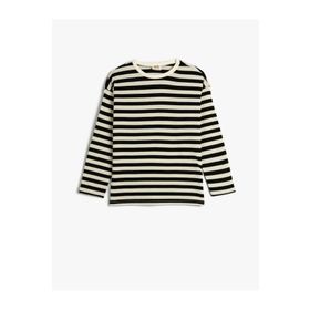 Koton 4WKG10293AK Siyah Çizgili Oversize Kız Çocuk T-shirt
