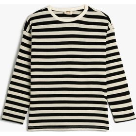 Koton 4WKG10293AK Siyah Çizgili Oversize Kız Çocuk T-shirt