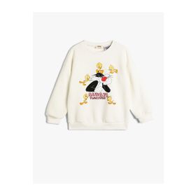 Koton 4WKG10664AK Looney Tunes Baskılı Beyaz Bisiklet Yaka Çocuk Sweatshirt