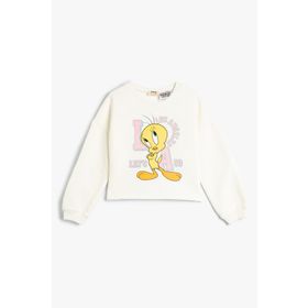 Koton 4WKG10666AK Tweety Baskılı Ekru Kız Çocuk Sweatshirt