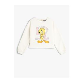 Koton 4WKG10666AK Tweety Baskılı Ekru Kız Çocuk Sweatshirt