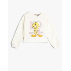Koton 4WKG10666AK Tweety Baskılı Ekru Kız Çocuk Sweatshirt