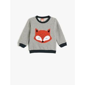 Koton 4WMB10028TK 03K Grı Cızgılı Erkek Bebek Jersey Sweatshırt