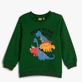 Koton 4WMB10063TK Yeşil Dinozor Baskılı Erkek Bebek Sweatshirt