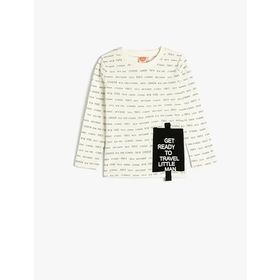 Koton 4WMB10160TK Ekru Slogan Baskılı Erkek Bebek T-shirt