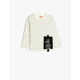 Koton 4WMB10160TK Ekru Slogan Baskılı Erkek Bebek T-shirt