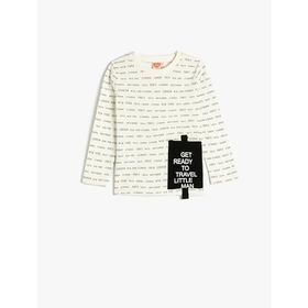 Koton 4WMB10160TK Ekru Slogan Baskılı Erkek Bebek T-shirt