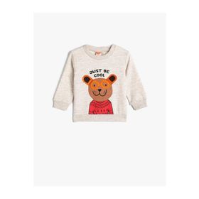 Koton 4WMB10188TK 052 Bej Erkek Bebek Pamuk Jersey Sweatshirt