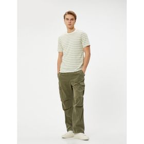 Koton 5WAM10062HK Viskon Karışımlı Lacivert Çizgili Bisiklet Yaka Erkek T-shirt