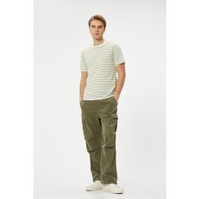 Koton 5WAM10062HK Viskon Karışımlı Lacivert Çizgili Bisiklet Yaka Erkek T-shirt