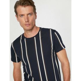 Koton 5YAM19709OK Lacivert Çizgili Erkek T-Shirt