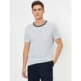 Koton 5YAM19709OK Lacivert Çizgili Erkek T-Shirt