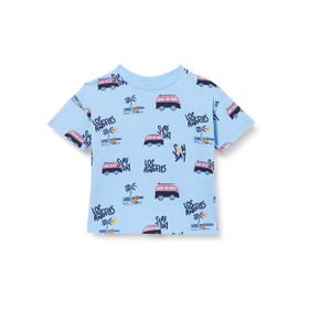 Koton 640 Erkek Bebek Mavi Yuvarlak Yaka Kısa Kollu Araba Baskılı T-shirt