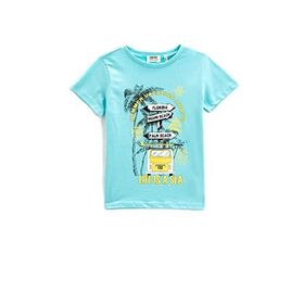 Koton 642 Erkek Çocuk Mavi Baskılı Kısa Kollu Bisiklet Yaka T-shirt