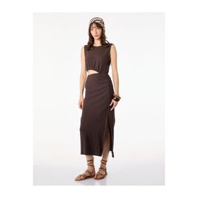 Koton 6SAL80007IK Midi Slip Kahverengi Kadın Elbise