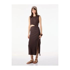 Koton 6SAL80007IK Midi Slip Kahverengi Kadın Elbise