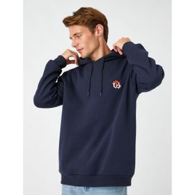 Koton 716 Erkek Lacivert Kaplan Nakışlı Kapüşonlu Sweatshirt
