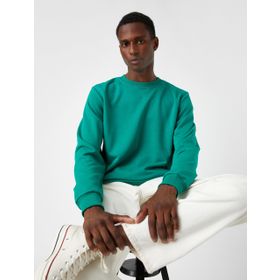 Koton 750 Yeşil Bisiklet Yaka Basic S Erkek Sweatshirt