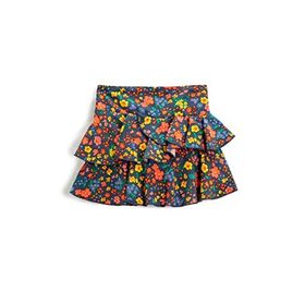 Koton 7D0 Kız Çocuk Çiçekli Mini Fırfırlı Katlı Beli Lastikli Lacivert Desenli Etek