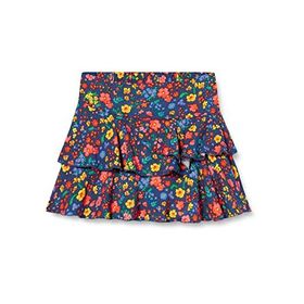 Koton 7D0 Kız Çocuk Çiçekli Mini Fırfırlı Katlı Beli Lastikli Lacivert Desenli Etek