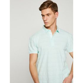 Koton 7YAM11804LK Yeşil Çizgili Polo Yaka Erkek T-Shirt