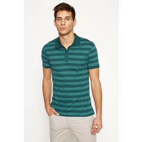 Koton 7YAM11804LK Yeşil Çizgili Polo Yaka Erkek T-Shirt