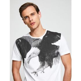 Koton 8YAM14766OK Beyaz Kısa Kollu Bisiklet Yaka Erkek T-shirt