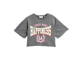 Koton 926 Kız Çocuk Antrasit Oversize Baskılı Kısa Kollu T-shirt