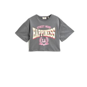 Koton 926 Kız Çocuk Antrasit Oversize Baskılı Kısa Kollu T-shirt