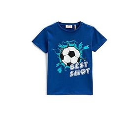 Koton 969 Erkek Çocuk T-shirt Kısa Kollu Bisiklet Yaka Futbol Baskılı Saks Mavi