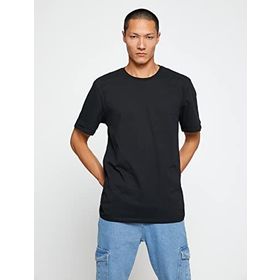 Koton 999 Erkek Siyah Basic Bisiklet Yaka Kol Detaylı T-shirt