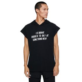 Koton 999 Erkek Siyah Basic Kapşonlu Spor Slogan Baskılı Kolsuz T-shirt