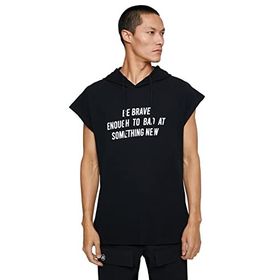 Koton 999 Erkek Siyah Basic Kapşonlu Spor Slogan Baskılı Kolsuz T-shirt