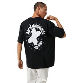 Koton 999 Erkek Siyah Basic Oversize Slogan Baskılı Bisiklet Yaka T-shirt