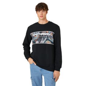 Koton 999 Erkek Siyah Baskılı Bisiklet Yaka Sweatshirt
